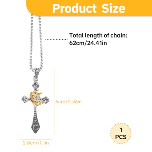 Men's Alloy Crown Cross Necklace, 60cm Chain – Durable Religious Pendant Jewelry for Him, Stylish Faith Gift