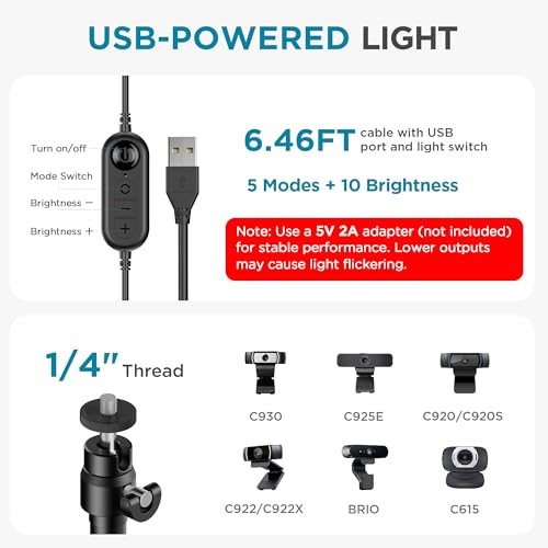 InnoGear Ring Light with Stand for Desk Computer Selfie Video 50 Modes Overhead Selfie Light