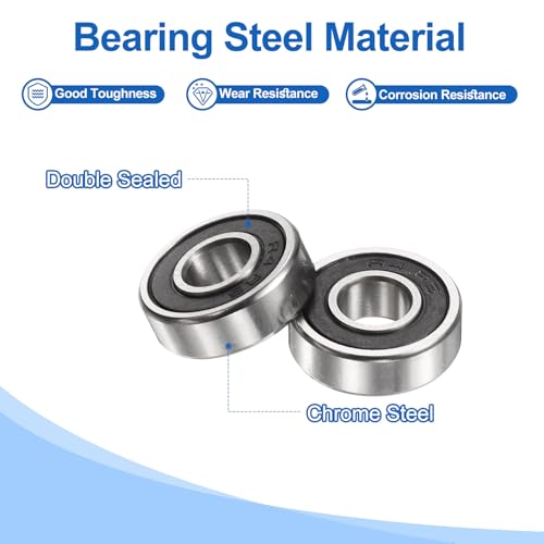 sourcing map 25pcs R4-2RS Deep Groove Ball Bearings 1/4" ID x 5/8" OD x 10/51" Height Miniature Bearings Double Rubber Shielded Chrome Steel Z2 Bearing for Engineering Machinery, ABEC3 25