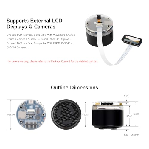 Waveshare ESP32-S3 AI Smart Speaker Development Board, Dual Microphones, Noise Reduction, RGB Lighting, External Display & Camera Support