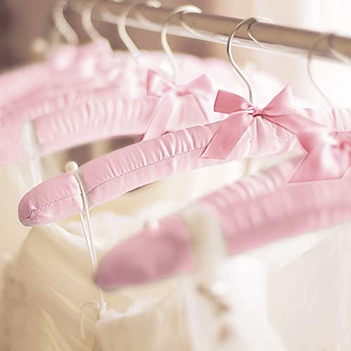 Jetec 12 Pieces Satin Padded Hangers for Women 15 Inch,Light Pink Light Pink