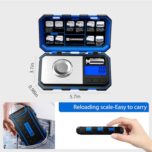 UNIWEIGH blue digital reloading scale, 1500 grain capacity with 0.1gn precision display