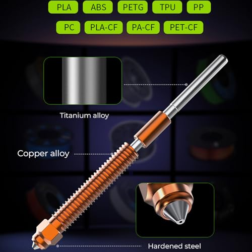 Creality Unicorn Quick Swap Nozzle for K2 Plus, Hi, 3D Printer Accessories All-Metal Integrated Design Hardened Steel Tip Copper Titanium Alloy Throat Nozzle Kit for K2 Plus, Hi