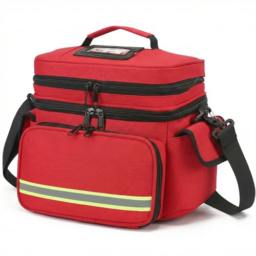 Double Layer Medical Bag, Empty Bag, Emergency Bag, Portable Travel Pharmacy for Medicine Bottle, Vitamins, Medical Accessories, Red