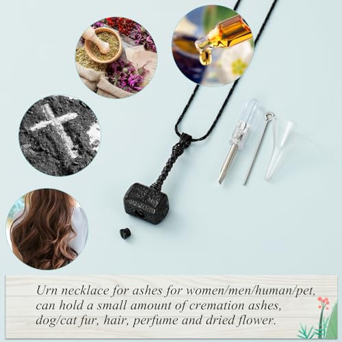 Imrsanl Viking Thor's Hammer Urn Necklace for Ashes Tree of Life Cremation Jewelry Ashes Holder Keepsake Human Memorial Pendant for Women Men Black