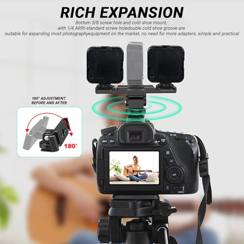Dual Cold Shoe Extension Bar Mount – Aluminum Dual hot Shoe Bracket with 1/4" Thread and Cable Management Slot, Compatible with DSLR Cameras, LED Video Lights, Microphones, Monitors, and More