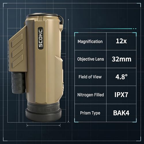 12x32 Monocular Telescope,Compact Waterproof Fogproof for Bird Watching 12x32 Desert color
