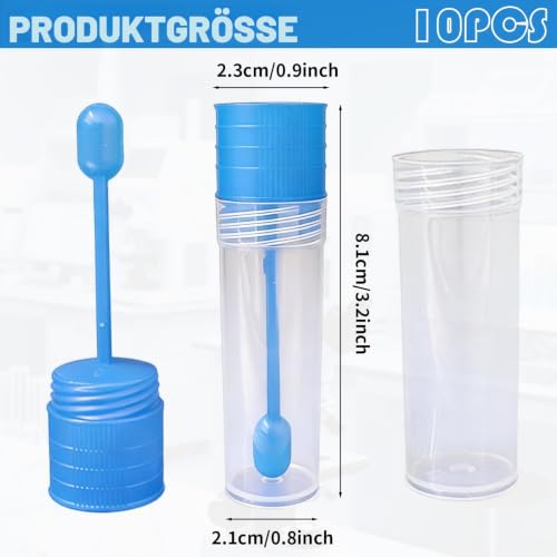 10 ampoules of 15 ml stool sample tubes, with spoon, dog feces sample tube, for removing dog / cat waste for testing purposes | Shatter-proof and lightweight, with sealing ring, leak-proof and odour-proof, includes spoon, easy sample collection