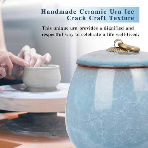Abooxiu Ceramic Small Urn for Human Ashes Cremation Keepsake Urn for Adult Male Female Ice Crack Keepsake Urn for Human or Pet Ashes Celeste Blue Non-Personalize