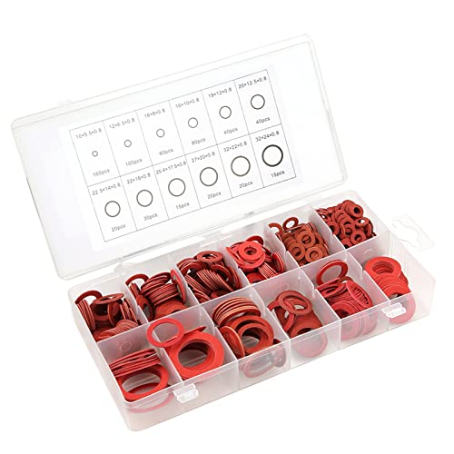 600pcs 12 Sizes Red Steel Paper Fiber Flat Washers Kit, Insulation Washer Assorted Set with Box 600pcs