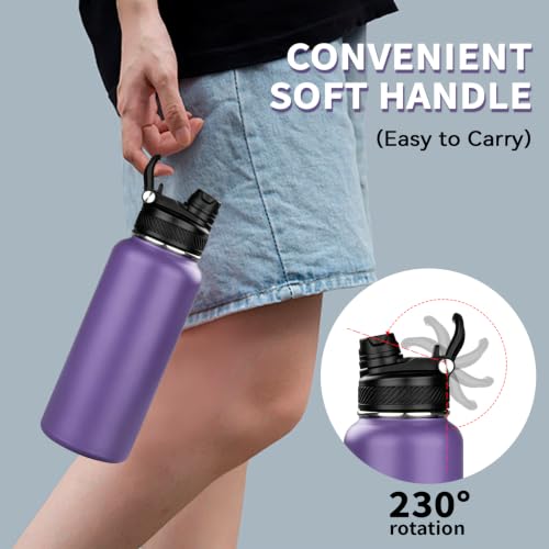32 oz Insulated Water Bottle with Leak-proof 2-in-1 Straw and Spout Lid,Stainless Steel Sports Water Bottle with Handle,Double Wall Vacuum Metal Water Flask for Travel(Black-Navy blue-Purple-Indigo,4) 32 Ounces Black-Navy blue-Purple-Indigo