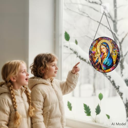 Mother Mary Suncatcher Stained Glass Window Hanging Mother Mary 7.8x7.8 IN