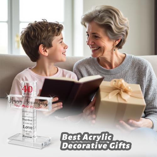 PVOPVO 40th Wedding Anniversary Religious Cross Gifts for Him Her 40 Year Anniversary Romantic Gift for Women Men Couple 40 Years of Marriage Gifts for Couple 40th Anniversary