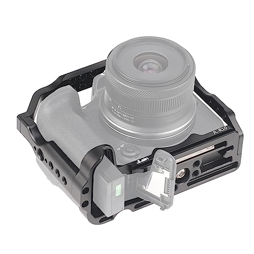 FocusFoto Camera Cage for Canon EOS R10 Mirrorless Camera, Aluminium Video Rig with NATO Rail, Cold Shoe, 1/4" Screw Mouting, 3/8"-16 Locating Pins for Arri Grip, Quick Release Plate for Arca Tripod