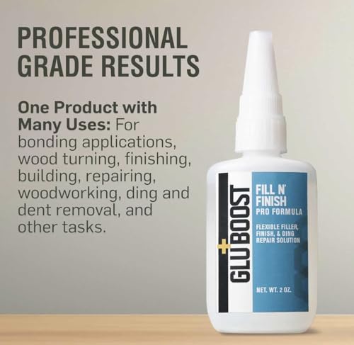 GluBoost Fill n’ Finish Pro Formula – Self-Leveling, Flexible, Clear Wood Filler for Cracks, Dings, and Repairs – Interior Pore and Wood Grain Filler for Finishing and Repair – 2 oz Solution