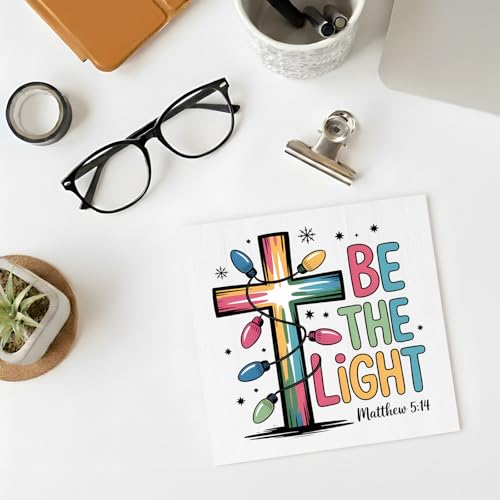 Inspirational Christian Sign Box Bible Verse Decor, Be The Light Matthew 5:14 Christmas Cross Wood Block Sign Decoration for Home Office Desk Table Shelf Wall