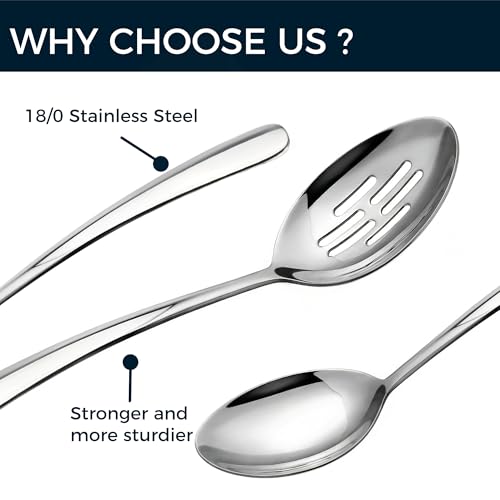 10.3-in Large Serving Spoons Set, 18/0 Stainless Steel, Heavy Duty, 4 Serving & 4 Slotted for Wedding Party Buffet Housewarming, Pack of 8
