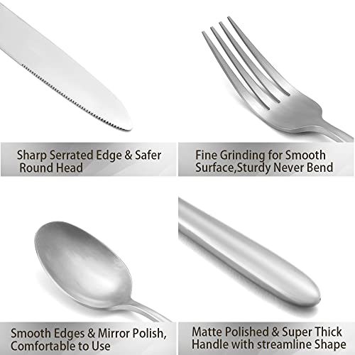 DEACORY Silverware Set 5 Pieces Flatware Set Cutlery Set Stainless Steel Matte Finished Drip Handle Service for 1 Matte Silver 5 pcs
