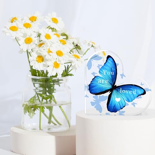 Butterfly Gifts for Women Butterflies Inspirational Desk Decor Acrylic Heart Shaped Keepsake Tables Centerpiece Appreciation Gift Best Birthday Christmas Gifts Idea Thank You Gift You Are Loved Gifts You Are Loved-Right