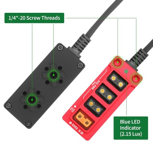 12V Metal Regulated Surge Protection P-Tap D-Tap Splitter for ARRI|RED|Sony|Teradek |Smallhd|DJI|TILTA |SmallRig|V-Mount|Gold-Mount, 4 * 1/4"-20 Screw Threads- 17.7 inches(Red)