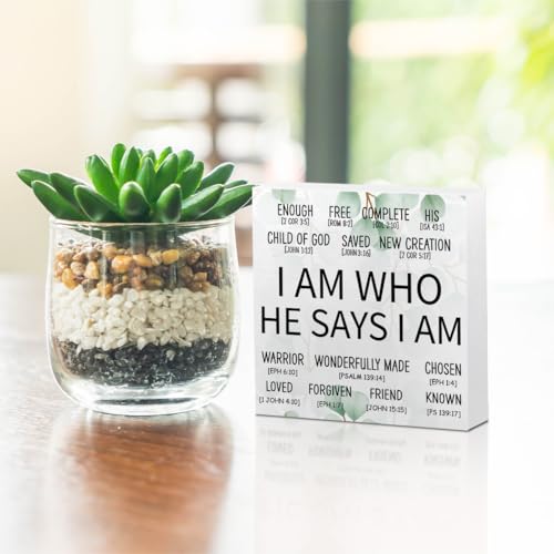 Christian Gifts for Women Men, Bible Verse Wooden Box Decorative Signs I AM