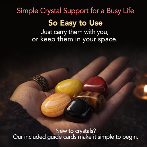 Enchanted LION® Ultra-Premium Ethically Sourced Fire-Element Crystal Set: Confidence, Courage, Protection & Vitality, Real Quartz Wand, Tigers Eye, Black Obsidian, Gift Box & Ritual Cards Multi-color Crystals