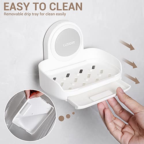 LUXEAR Shower Caddy Suction Cup 2 Pack Suction Shower Basket + Soap Dish Holder NO-Drilling Removable One Second Installation Shower Organizer Powerful Waterproof Bathroom Caddy Storage Large*1 Small*1