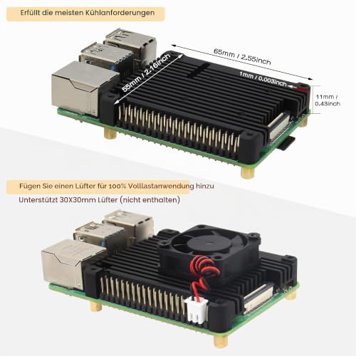 Geekworm Raspberry Pi 4 11 mm Heatsink (P165-B), Raspberry Pi 4B Radiator for Raspberry Pi 4 Model B & Pi 4 Expansion Board Support POE Extension | Fanless passive cooling, fan retrofittable, compatible with RPi 4B, RPi 4 expansion boards and PoE expan...