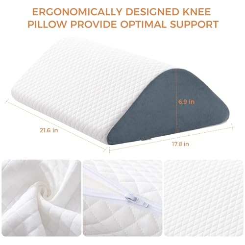 Knee Wedge Pillow for Post-Surgery Recovery-Leg Elevation Support for Sleep Position, Alleviating Lower Back & Hip Pain Enhancing Circulation in Ankles Legs Triangle Pillow with Removable Cover White & Gray 21.6*17.8*6.9 Inch