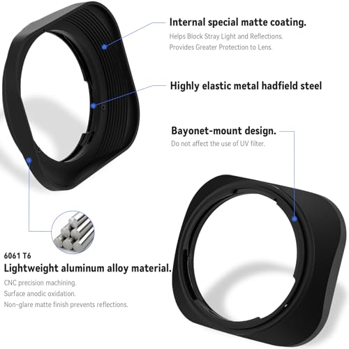 Haoge LH-ZV03 Square Metal Lens Hood for Carl Zeiss Distagon T* 21mm f2.8 ZM, C Biogon T* 21mm f4.5 ZM, 25mm f 2.8 ZM, 28mm f2.8 ZM, C Sonnar T* 50mm f1.5 ZM Lens [Square - Black]