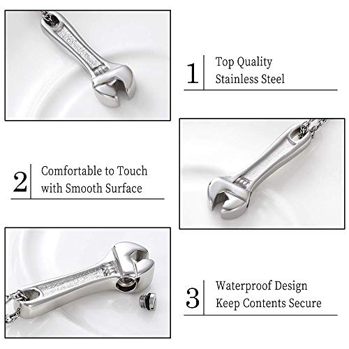 Wrench Urn Necklace for Ashes for Women Men Human Ashes Holder Stainless Steel Hammer Cremation Jewelry for Ashes Pendant Silver