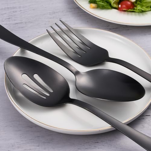 6 Pieces Large Matte Black Serving Set, Stainless Steel 6-Piece Serving Set