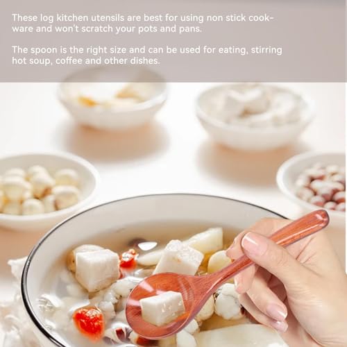 Wooden Spoon, 5PCS Wood Soup Spoons Wooden Spoons Japanese Style Ramen Noodle Soup Spoons Soup Ladle for Eating Asian Soup Spoon (Brown)