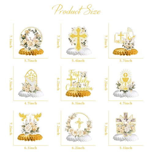 First Holy Communion Honeycomb Centerpieces, Baptism Decorations, God Bless Religious Party Table Decor, First Communion Table Centerpiece, Christening Baby Shower Party Decorations 9PCS
