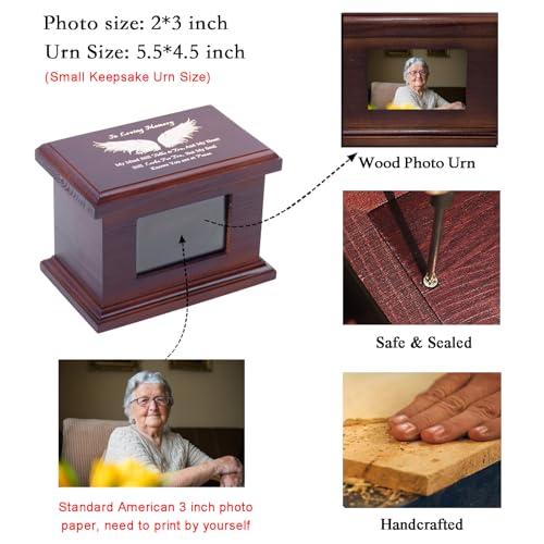 5.5 Inch Small Wooden Memorial Urn with Photo Frame, Keepsake Urn Box for Human/Pet Ashes - Wing 5.5 Inches - Wing