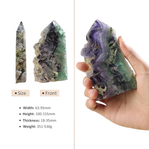 TUMBEELLUWA Rainbow Fluorite Crystal Obelisk Tower for Healing Wiccan 351-530 g