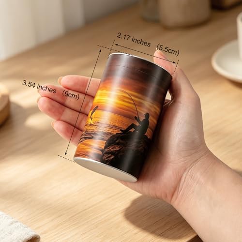 Dletay Small Urn for Human Ashes Aluminum Memorial Ashes Keepsake Cremation Urns for Male Female Decorative Fishing Mini Urn Sharing 3.54 Inches