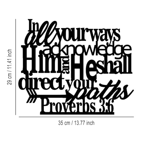 LIYOUYA Proverbs 3:6 Metal Wall Decor - Scripture Motivational Christian Inspirational Decor Black Wall Art Home Decor for Living Room, Bedroom, Study, Dining Room (Black)
