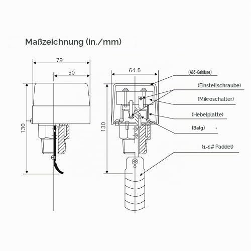 Water Flow Switch Automatic Paddle Flow Switch 1/2 Inch for Water and Oil Flow Monitor Thread Connection for Liquid Measurement