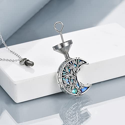 ONEFINITY Urn Necklace for Ashes 925 Sterling Silver Tree of Life Cremation Jewelry for Ashes Abalone Shell Opal Memory Jewelry for Women Men unique crescent tree urn