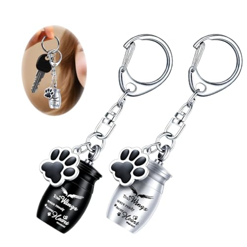 Memorial Urn Keychain, Pet Ashes Keyring - Stainless Steel Cremation Ashes Holder for Dogs, Cats & Small Pets for Ashes & Hair, Best Friend Dog Ashes Silver+black
