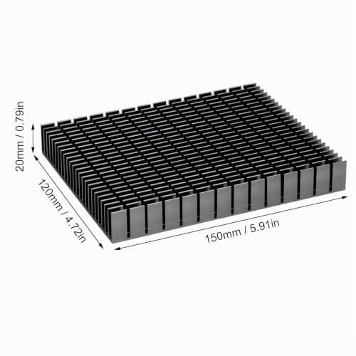 Smart Aluminum Heatsink, Electronic Component, Heatsink, Design, 150 x 120 x 20 mm, for CPU Amplifier, PCB Board (Black) black