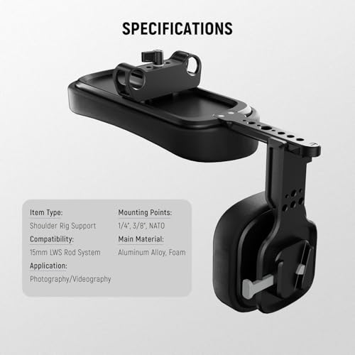 NEEWER 15mm LWS Shoulder Pad with V Mount Battery Plate, Self Adjusting Spring Loaded Camera Shoulder Rig Support Compatible with SmallRig NEEWER 15mm Rod Rail System Video Rigs & Accessories, SR016