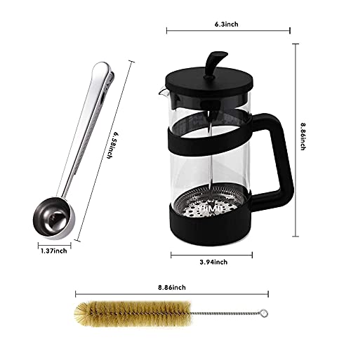 French Press Coffee Maker, 34 Oz Large Glass Pitcher 4 Level Filter System Café Carafe Teapot plus Stainless Coffee Spoon n Cleaner Brush for Hot Cold Brew