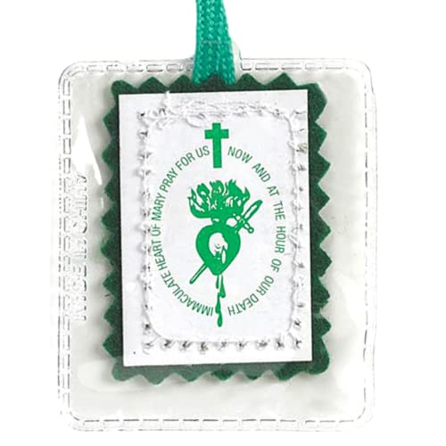 Religious Gifts Immaculate Heart of Mary Green Laminated Scapular, 18 1/2 Inch