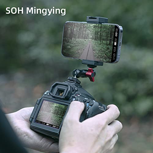 SOH Hot/Cold Shoe Phone Mount Holder, Universal 2 Ball Head Smartphone Mount Adapter, Cold Shoe Phone Clip Mount for iPhone 17/16/15, DSLR Camera LCD Camera Cage Flash LED Light Microphone and More BLACK&RED