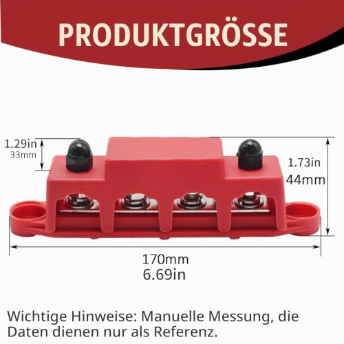 Hoypeyfiy Pack of 2 Bus Distribution Block, 12V-48V DC BusBar Distribution Block 250A BusBar Box with 4 x M8 Terminal Bolts, Suitable for Cars Motorhomes (Red, Black)