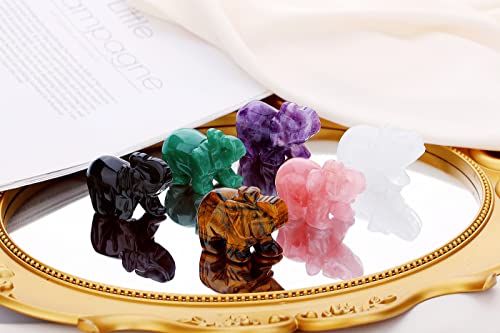 QINJIEJIE 5PCS Elephant Decor Amethyst Statue Crystals Rose Quartz Green Aventurine Opal Tiger Eye Cute Desk Stones Decoration Room Office Decor Statue Pocket Spiritual Gem Gifts for Women 1.5" Amethyst+rose Quartz+green Aventurine+opal+tiger Eye
