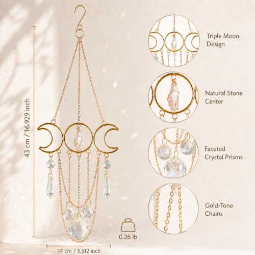 Bohemian Moon Crystal Suncatcher, Hanging Crystal Decoration for Window