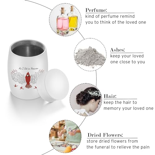 SOITIS Small Urns for Human Ashes Keepsake Aluminium Mini Urns for Human Ashes Red Bird Cremation Urns for Ashes Memorial Ashes Keepsake- As I Sit in Heaven